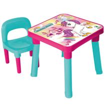 Mesa Com Cadeira Infantil Unicórnio Monte Líbano Mesinha Cadeirinha Presente Crianças +3 Anos