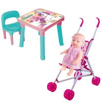 Mesa Com Cadeira Infantil Unicórnio + Sapekinha e Carrinho