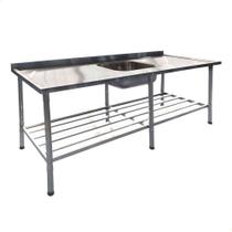 Mesa Com Cuba Simples Imeca Com Grade Inferior Medida 2,00 x 0,70 Inox 430 Desmontável 6814 Mesa Com Cuba Simples Imeca Com Grade Inferior Medida 2,00 x 0,70 Inox 430 Desmontável 6814