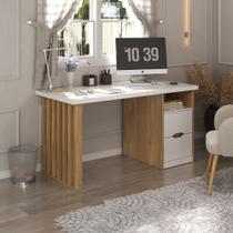 Mesa Com Pés Ripados e 2 Gavetas Artany Florence Cor Olmo com Branco
