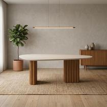 Mesa com Tampo Orgânico com Vidro 75x200x100cm Marrom/Freijo/Off White