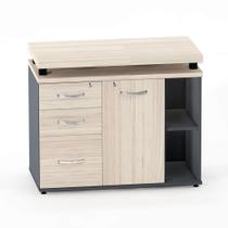 Mesa Complemento Com Armário Aparador 03 Gavetas PE 40 Pandin Casablanca e Grafito Mesa Complemento Com Armário Aparador 03 Gavetas PE 40 Pandin Casablanca e Grafito