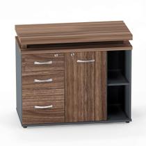 Mesa Complemento Com Armário Aparador 03 Gavetas PE 40 Pandin Walnut e Grafito Mesa Complemento Com Armário Aparador 03 Gavetas PE 40 Pandin Walnut e Grafito