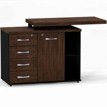 Mesa Complemento Com Armário Aparador 04 Gavetas PE 40 Pandin Walnut e Preto