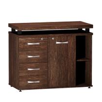 Mesa Complemento Com Armário Aparador 04 Gavetas PE40 Pandin Walnut