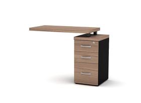 Mesa Complemento com Pe Gaveteiro de 3 Gavetas Pe 40 Pandin Noce Naturale e Preto 75 Cm