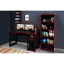 Mesa Computador Quarto Gamer ( de Computador + Estante) 2 Peças Preto/Vermelho - Tecno Mobili
