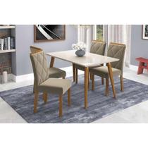 Mesa Cozinha Adele Madeira Maciça c/ Tampo Madeirado c/ Vidro 130x80cm e 4 Cadeiras Fernanda Madeirado/Off White-Suede Joli Capuccin-Cimol