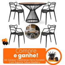 Mesa Cozinha Alumínio Tampo Madeira 1,00m 4 Cadeiras Alegra Polipropileno