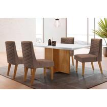 Mesa Cozinha Berlim c/ Tampo Madeirado c/ Vidro Canto Curvo 120x80cm e 4 Cadeiras Dafne Madeira Maciça Naturale/Off White - Capuccino/Corano Capuccino Mesa Cozinha Berlim c/ Tampo Madeirado c/ Vidro Canto Curvo 120x80cm e 4 Cadeiras Dafne Madeira Maciça Naturale/Off White - Capuccino/Corano Capuccino