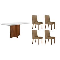 Mesa Cozinha Berlim c/ Tampo Madeirado c/ Vidro Canto Curvo 120x80cm e 4 Cadeiras Dakota Madeira Maciça Naturale/Off White - Capuccino/Linho Bege-Rufa Mesa Cozinha Berlim c/ Tampo Madeirado c/ Vidro Canto Curvo 120x80cm e 4 Cadeiras Dakota Madeira Maciça Naturale/Off White - Capuccino/Linho Bege-Rufa