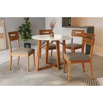 Mesa Cozinha Elma Premium Madeira Maciça c/ Tampo Madeirado c/ Vidro 105x105cm e 4 Cadeiras Lila Carvalho/Off White - Boucle Bege Fendi-Kappesberg Mesa Cozinha Elma Premium Madeira Maciça c/ Tampo Madeirado c/ Vidro 105x105cm e 4 Cadeiras Lila Carvalho/Off White - Boucle Bege Fendi-Kappesberg