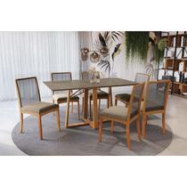 Mesa Cozinha Elma Premium Madeira Maciça c/ Tampo Madeirado c/ Vidro 160x90cm e 6 Cadeiras Lara Carvalho/Freijo Bronze - Boucle Bege-Kappesberg Mesa Cozinha Elma Premium Madeira Maciça c/ Tampo Madeirado c/ Vidro 160x90cm e 6 Cadeiras Lara Carvalho/Freijo Bronze - Boucle Bege-Kappesberg