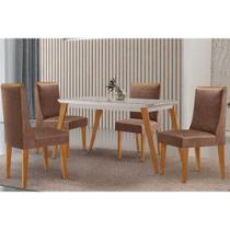Mesa Cozinha Havana c/ Tampo Madeirado c/ Vidro Canto Curvo 120x80cm e 4 Cadeiras Dakota Madeira Maciça Naturale/Off White - Capuccino/Corano Capuccin Mesa Cozinha Havana c/ Tampo Madeirado c/ Vidro Canto Curvo 120x80cm e 4 Cadeiras Dakota Madeira Maciça Naturale/Off White - Capuccino/Corano Capuccin