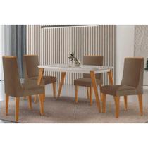 Mesa Cozinha Havana c/ Tampo Madeirado c/ Vidro Canto Curvo 120x80cm e 4 Cadeiras Dakota Madeira Maciça Naturale/Off White - Capuccino/Suede Capuccino Mesa Cozinha Havana c/ Tampo Madeirado c/ Vidro Canto Curvo 120x80cm e 4 Cadeiras Dakota Madeira Maciça Naturale/Off White - Capuccino/Suede Capuccino