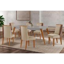 Mesa Cozinha Havana c/ Tampo Madeirado c/ Vidro Canto Curvo 180x90cm e 6 Cadeiras Tilia Madeira Maciça Naturale/Off White - Capuccino/Suede Creme-Rufa Mesa Cozinha Havana c/ Tampo Madeirado c/ Vidro Canto Curvo 180x90cm e 6 Cadeiras Tilia Madeira Maciça Naturale/Off White - Capuccino/Suede Creme-Rufa