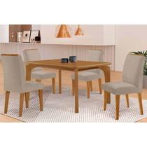 Mesa Cozinha Londrina c/ Tampo Madeirado Canto Curvo 120x90cm e 4 Cadeiras Dakota Madeira Maciça Naturale - Capuccino/Linho Capuccino-Rufato Mesa Cozinha Londrina c/ Tampo Madeirado Canto Curvo 120x90cm e 4 Cadeiras Dakota Madeira Maciça Naturale - Capuccino/Linho Capuccino-Rufato