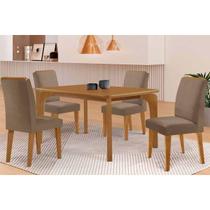 Mesa Cozinha Londrina c/ Tampo Madeirado Canto Curvo 120x90cm e 4 Cadeiras Dakota Madeira Maciça Naturale - Capuccino/Suede Capuccino-Rufato Mesa Cozinha Londrina c/ Tampo Madeirado Canto Curvo 120x90cm e 4 Cadeiras Dakota Madeira Maciça Naturale - Capuccino/Suede Capuccino-Rufato