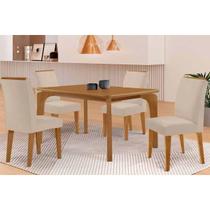 Mesa Cozinha Londrina c/ Tampo Madeirado Canto Curvo 120x90cm e 4 Cadeiras Dakota Madeira Maciça Naturale - Capuccino/Suede Creme-Rufato Mesa Cozinha Londrina c/ Tampo Madeirado Canto Curvo 120x90cm e 4 Cadeiras Dakota Madeira Maciça Naturale - Capuccino/Suede Creme-Rufato