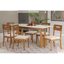 Mesa Cozinha Mila Premium Madeira Maciça c/ Tampo Madeirado c/ Vidro 180x90cm e 6 Cadeiras Lila Carvalho/Off White - Linho Bege Argila-Kappesberg Mesa Cozinha Mila Premium Madeira Maciça c/ Tampo Madeirado c/ Vidro 180x90cm e 6 Cadeiras Lila Carvalho/Off White - Linho Bege Argila-Kappesberg