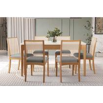 Mesa Cozinha Mira Premium Madeira Maciça c/ Tampo Madeirado c/ Vidro 160x90cm e 6 Cadeiras Lara Carvalho/Off White - Boucle Bege Fendi-Kappesberg Mesa Cozinha Mira Premium Madeira Maciça c/ Tampo Madeirado c/ Vidro 160x90cm e 6 Cadeiras Lara Carvalho/Off White - Boucle Bege Fendi-Kappesberg