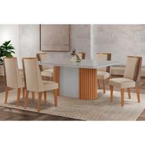 Mesa Cozinha Pilar c/ Tampo Madeirado c/ Vidro Canto Curvo 180x90cm e 6 Cadeiras Tilia Madeira Maciça Naturale/Off White - Capuccino/Suede Creme-Rufat Mesa Cozinha Pilar c/ Tampo Madeirado c/ Vidro Canto Curvo 180x90cm e 6 Cadeiras Tilia Madeira Maciça Naturale/Off White - Capuccino/Suede Creme-Rufat