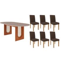 Mesa Cozinha Valentina Tampo Madeirado Oval c/ Vidro 210x100cm e 6 Cadeiras Maia Cinamomo/Off White - Nature/Suede Mascavo Chocolate-Cimol Mesa Cozinha Valentina Tampo Madeirado Oval c/ Vidro 210x100cm e 6 Cadeiras Maia Cinamomo/Off White - Nature/Suede Mascavo Chocolate-Cimol