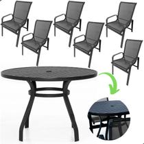 Mesa De 1,30m + 6 Cadeiras Para Área Externa Terraço Piscina