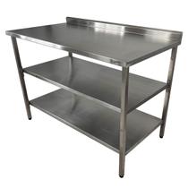 Mesa de Aço Inox Industrial 100x70x90 cm com 2 Prateleiras Plano Liso com Espelho Nortinox