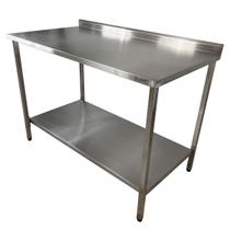 Mesa de Aço Inox Industrial 110x60x90 cm com 1 Prateleira Plano Liso com Espelho Nortinox