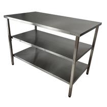 Mesa de Aço Inox Industrial 120x60x90 cm com 2 Prateleiras Plano Liso Nortinox