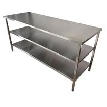 Mesa de Aço Inox Industrial 170x70x90 cm com 2 Prateleiras Plano Liso Nortinox