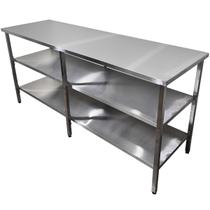 Mesa de Aço Inox Industrial 180x60x90 cm com 2 Prateleiras Plano Liso Nortinox Mesa de Aço Inox Industrial 180x60x90 cm com 2 Prateleiras Plano Liso Nortinox