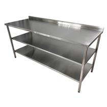 Mesa de Aço Inox Industrial 190x60x90 cm com 2 Prateleiras Plano Liso com Espelho Nortinox