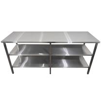 Mesa de Aço Inox Industrial 190x60x90 cm com 2 Prateleiras Plano Liso Nortinox Mesa de Aço Inox Industrial 190x60x90 cm com 2 Prateleiras Plano Liso Nortinox