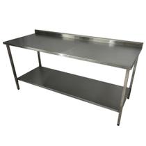 Mesa de Aço Inox Industrial 190x70x90 cm com 1 Prateleira Plano Liso com Espelho Nortinox