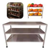 Mesa de Aço Inox Industrial com Prateleiras para Cozinha Profissional Mesa de Aço Inox Industrial com Prateleiras para Cozinha Profissional