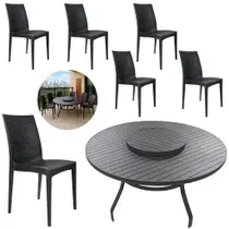 Mesa de Alumínio 1,40m Centro Giratório 6 Cadeiras Rattan Polipropileno