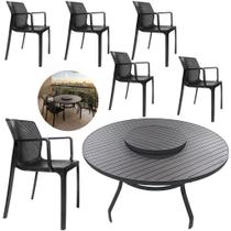 Mesa de Alumínio 1,40m Centro Giratório 6 Cadeiras Sardenha Polipropileno