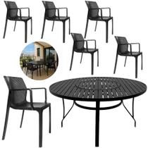 Mesa de Alumínio 1,40m Centro Giratório 6 Cadeiras Sardenha Polipropileno