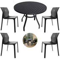 Mesa de Alumínio 90cm Tampo Ripado 4 Cadeiras Laryssa Polipropileno Para Varanda Mesa de Alumínio 90cm Tampo Ripado 4 Cadeiras Laryssa Polipropileno Para Varanda