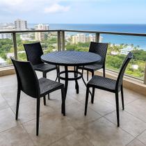 Mesa de Alumínio 90cm Tampo Ripado 4 Cadeiras Rattan Polipropileno Para Varanda