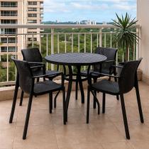 Mesa de Alumínio 90cm Tampo Ripado 4 Cadeiras Sardenha Polipropileno Para Varanda Mesa de Alumínio 90cm Tampo Ripado 4 Cadeiras Sardenha Polipropileno Para Varanda