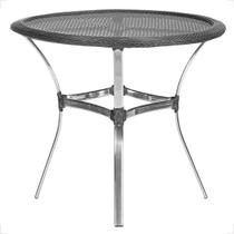 Mesa de aluminio polido e tampo tramado em fibra sintética para jardim, area externa, varanda