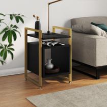 Mesa de Apoio Cabeceira Baú de Cama para Quarto Industrial Marrocos Base de Ferro Tampo Madeira