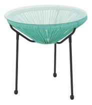 Mesa De Apoio Com Rattan Azul Turquesa 50x50 Cm