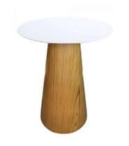 Mesa de Apoio Cone Base Laminada em Madeira Natural - Tampo Laqueado 60 cm Altura 70 cm