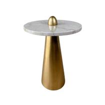 Mesa De Apoio Cone Duna 61cm Tampo 50cm Base Dourada E Tampo Marmore Travertino Mesa De Apoio Cone Duna 61cm Tampo 50cm Base Dourada E Tampo Marmore Travertino