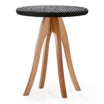 Mesa de Apoio Esfera Ozki 62 cm Madeira Eucalipto Cedro Corda Plana Preto