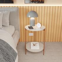 Mesa De Apoio Lateral Nina Off White Com Pés de Ferro Bronze Mesa De Apoio Lateral Nina Off White Com Pés de Ferro Bronze